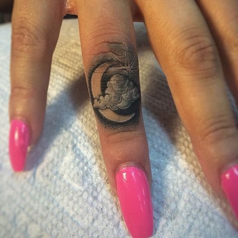 Cover Up Finger Tattoos, Finger Tattoos For Women, Cool Finger Tattoos, Cover Up Tattoos For Women, Tiny Finger Tattoos, Moon And Clouds, Finger Tattoo For Women, Finger Tats, Hand And Finger Tattoos