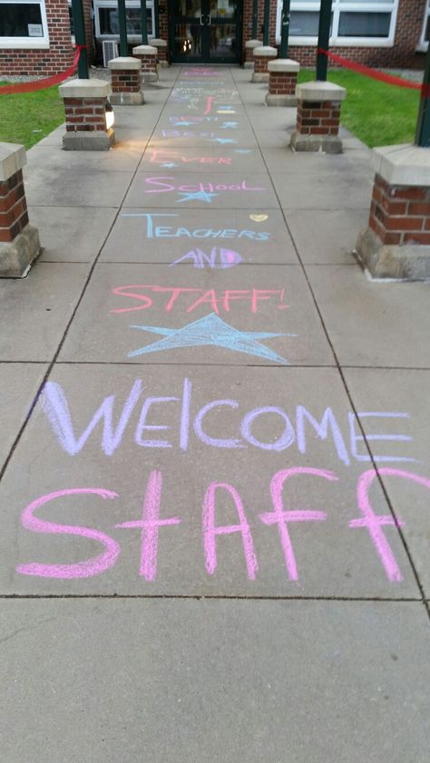 Teacher appreciation week ideas Chalk Art Teacher Appreciation, Teacher Contest Ideas, Chalk The Walk For Teachers, Teacher Appreciation Chalk Art, Teacher Appreciation Week Ideas, Appreciation Week Ideas, Teacher Appreciation Crafts, Teacher Appreciation Poster, Staff Lounge