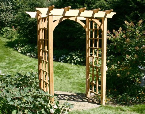 Red Cedar Canterbury Arbor - Arched Arbor, Cedar Stain, Wood Arbor, Wooden Arbor, Garden Arch Trellis, Arbors Trellis, Garden Arbor, Diy Pergola, Vine Design