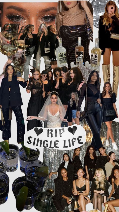 Rip single life #bacheloretteinspo #bachelorettepartyideas #bacheloretteweekend #black #girlsday Black Hen Do Outfit Ideas, Bachelorette Party Rip Last Name, Black Theme Hens Party, Rip To My Single Life Bachelorette, Bachelorette All Black Outfit, Rip Single Life Bachelorette Outfits, Black Hen Do Outfit, Rip Bachelorette Party Outfits, All Black Bachelorette Outfit