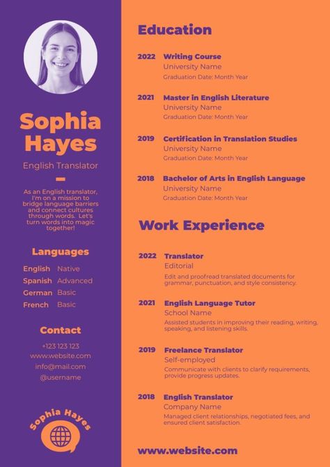 Duotone Simple Sophia Hayes Translator Resume Cv Translator, Translator Resume, Advanced Grammar, Ats Resume, Language Translator, Nursing Resume Template, Job Celebration, Cv Cover Letter, Resume Writing Services