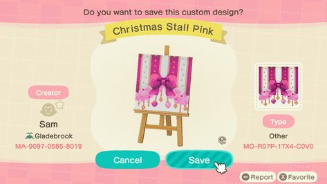 Acnh Cute Design Codes, Boba Stall Acnh, Acnh Pink Christmas, Acnh Pink Winter, Acnh Pink Design Code, Pink Stall Design Animal Crossing, Acnh Pastel Goth Codes, Acnh Pastel Goth, Animal Crossing Pink Custom Design