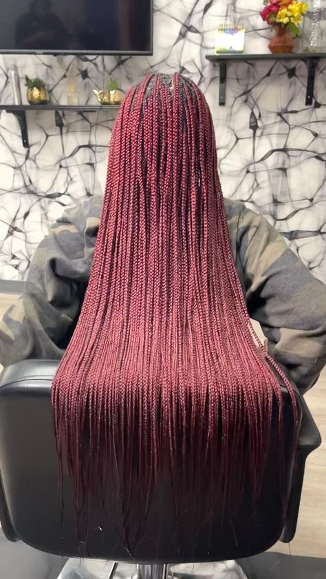 Maroon Knotless Braids, Burgundy Knotless Box Braids, Burgundy Knotless Braids, Red Knotless, Burgundy Braids, Natural Hair Box Braids, Burgundy Box Braids, Red Box Braids, December Hair