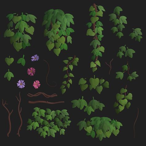 ArtStation - RAWMEN - Stylized Environment Art, Allan Huang Jungle Environment Art, Foliage Concept Art, 3d Stylized Environment, Stylized Environment Concept Art, Flower Concept Art, Bush Painting, Stylized Plants, Stylized Foliage, Vines Texture