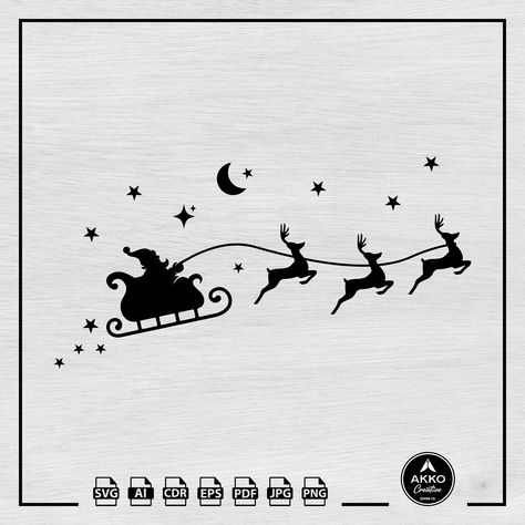 Flying Reindeer Silhouette, Merry Christmas Silhouette, Santa And Sleigh Silhouette, Santa And Reindeer Flying Silhouette, Santa Sleigh Silhouette, Santa Silhouette, Santa And Sleigh, Reindeer Clipart, Christmas Window Painting