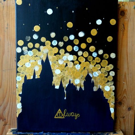 Painting For A Friend, Harry Potter Canvas Art, Christmas Painting Ideas, Harry Potter Painting, Hogwarts Christmas, Christmas Painting, Harry Potter Christmas, Small Canvas Art, Harry Potter Love