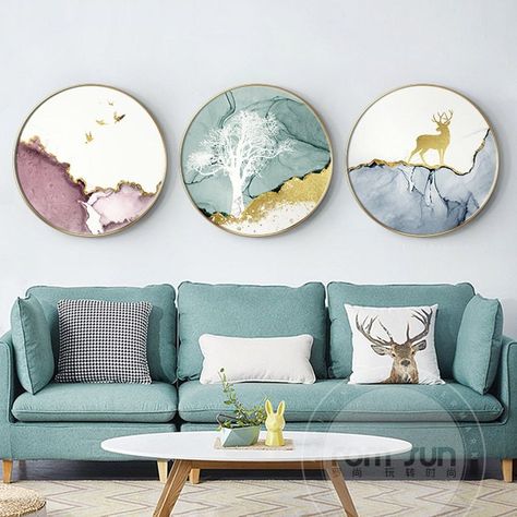 Circle Canvas Painting, Abstract Wall Art Living Room, Colorful Circle, Circle Canvas, Watercolor Circles, Circle Wall Art, Pictures For Living Room, 아파트 인테리어, Living Room Pictures