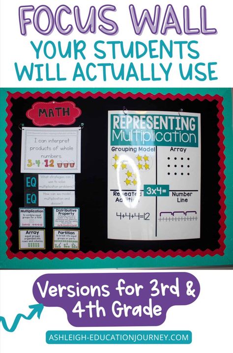 I know that many teachers, myself included, are required to post standards or daily objectives. I like to post my standards, as well as essential questions, and vocabulary together to create a focus wall of classroom instruction. Check out this blog post for ideas for your 3rd and 4th grade focus wall including posters for vocabulary, standards, essential questions, and anchor charts!

Go to www.ashleigh-educationjourney.com for more fun and engaging education resources! Math Focus Walls, Daily Objectives, Multiplication Problems, Classroom Procedures, My Standards, Focus Wall, I Can Statements, Word Wall Cards, Name Games