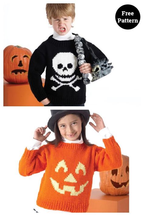 Halloween Jack-O'-Lantern and Skull and Crossbones Kids Sweater Free Knitting Pattern Sweater Free Knitting Pattern, Jack O Latern, Free Knitting Patterns, Halloween Sweater, Very Scary, Halloween Jack, Skull And Crossbones, Free Knitting Pattern, Halloween Skull