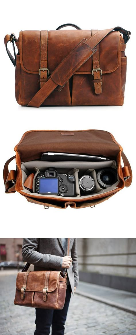 Cognac Camera Messenger Bag Foto Tips, Leather Travel Bag, Camera Bags, Lv Bags, Lv Handbags, Bag Essentials, Messenger Bag Men, Leather Travel, Bagpack