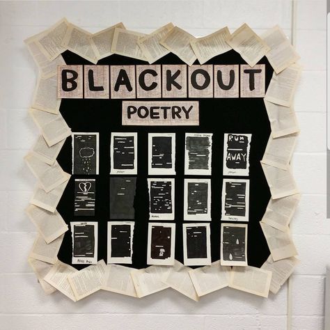 Pages of old books as background for bulletin boards. English Bulletin Boards, High School English Classroom Decor, English Classroom Displays, Ela Bulletin Boards, Poetry Bulletin Board, Book Bulletin Board, High School Bulletin Boards, English Classroom Decor, Class Bulletin Boards