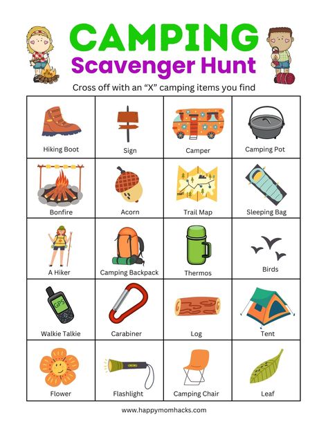 Free Camping Scavenger Hunt Printables Kids Ideas | Happy Mom Hacks Camping Scavenger Hunt For Kids, Picture Scavenger Hunts, Beach Scavenger Hunt, Camping Scavenger Hunts, Backyard Campout, Scavenger Hunt Ideas, Camping Activities For Kids, Photo Scavenger Hunt, Scavenger Hunt For Kids