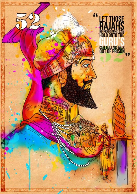 Guru Hargobind & Bandi Chorh Divas (photo & artwork: Inkquisitive Illustration) Happy Bandi Chhor Divas, Bandi Chhor Divas, Significance Of Diwali, Guru Hargobind, Guru Gobind Singh Ji, Sikh Art, Guru Nanak Wallpaper, Sikh Quotes, Guru Gobind Singh