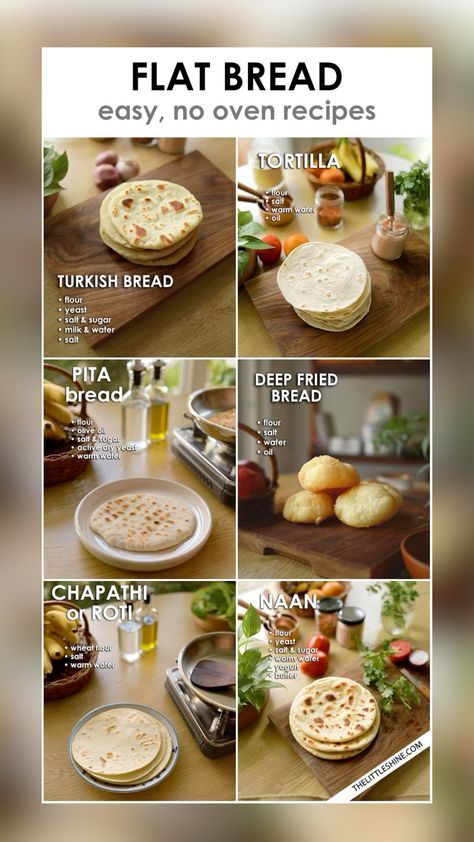 Recipes Without Oven, Flat Bread Recipes, Bread Without Oven, Pastry Ideas, Homemade Cookbook, Homemade Sauce Recipes, Food Motivation, Culinary Techniques, Food Infographic