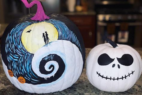 Jack Skelton Painted Pumpkin, Jack O Lantern Painting Ideas, Pumpkin Painting Jack Skellington, Jack And Sally Painted Pumpkins, Disney Painted Pumpkin Ideas, Pumpkin Painting Ideas Nightmare Before, Jack Skellington Pumpkin Painting, Jack Pumpkin Painting, Jack And Sally Pumpkin Painting