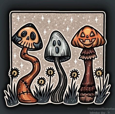 Monster Mushroom, Halloween Tattoo, Halloween Artwork, Halloween Illustration, Halloween Painting, Halloween Card, Dark Art Illustrations, Mushroom Art, Fall Halloween Decor