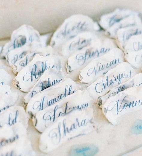 Place Markers, Shell Wedding, Rehearsal Dinner Favors, Wedding Timeless, Creative Wedding Favors, Eucalyptus Green, Asking Bridesmaids, Best Wedding Favors, Wedding Name