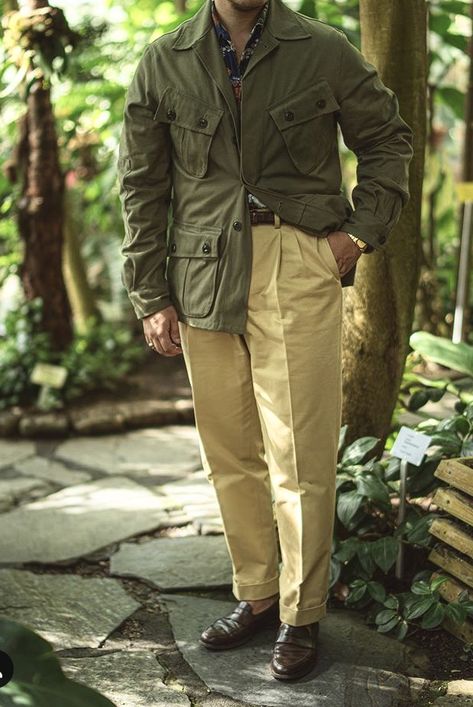 Cuban Outfit Men, Adventure Clothing Men, Military Fashion Menswear, Cuban Outfit, Mens Outdoor Fashion, Safari Outfits, Vintage Safari, English Gentleman, Aesthetic Outfits Men