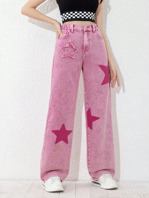 Black Baggy Jeans, Pink Bottom, Frayed Denim, Pink Collars, Pink Jeans, Pink Pants, Teen Girls, Girls Jeans