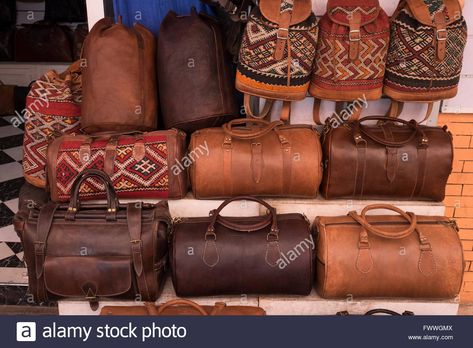 Download this stock image: Leather bags for sale in the Medina in Marrakech, Morocco, North Africa - FWWGMX from Alamy's library of millions of high resolution stock photos, illustrations and vectors. Moroccan Bags, Handmade Leather Bags, Bags For Sale, Marrakech Morocco, Leather Bags Handmade, North Africa, Nice Leather, Leather Bags, Marrakech