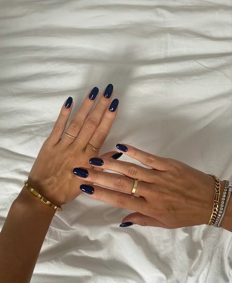 Navy Blue Gel Nails Design, Navy Nail Tips, Dark Blue White Nails, Dark Blue French Tip Nails Almond, Navy Dip Nails, Flattering Nail Colors, Short Navy Nails, Dark Blue Short Nails, Dark Blue Gel Nails