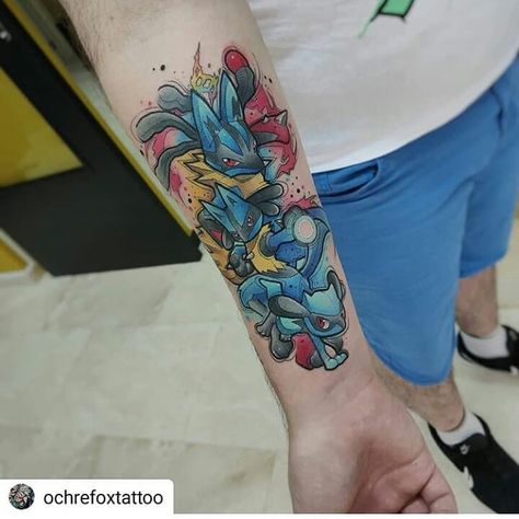 Lucario Tattoo, Charizard Tattoo, Evolution Tattoo, Pikachu Tattoo, Pokemon Tattoos, Old Pokemon, Lucario Pokemon, Stitch Tattoo, Geek Tattoo