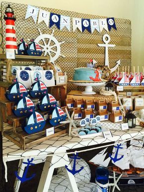 NAUTICAL Birthday Party Ideas | Photo 1 of 32 Sailor Birthday, Sailor Party, Sailor Theme, Jungle Thema, Nautical Birthday Party, Deco Marine, Nautical Themed Party, Nautical Birthday, Nautical Party