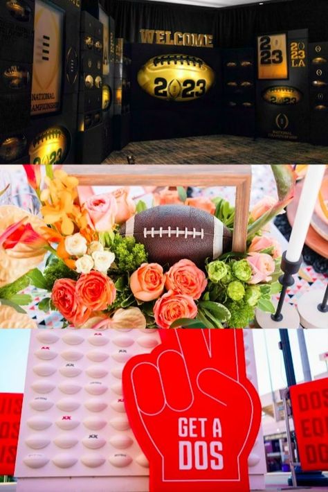 From helmet thrones to football-shaped florals, these creative ideas have scored big at football-themed events. Football Event, Football Banquet, Event Tech, Catering Design, Event Trends, College Football Playoff, Football Decorations, Football Field, Event Company