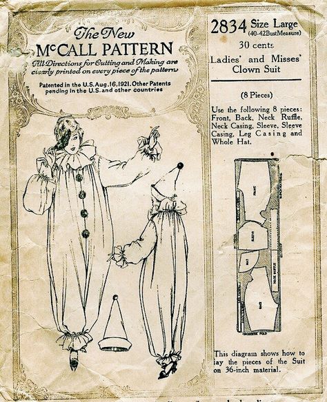 Clown Outfit Sewing Pattern, Clown Costume Sewing Pattern Free, Vintage Costume Patterns, Clown Costume Sewing Pattern, Clown Outfit Pattern, Clown Jumpsuit Pattern, Vintage Halloween Costume Patterns, Clown Suit Pattern Free, Clown Pants Pattern