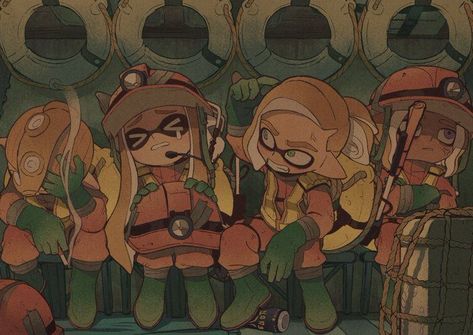 Splatoon Agents Fanart, Splatoon Salmon Run Art, Salmon Run Fanart, Salmon Run Art, Male Agent 8, Salmon Run Splatoon, Splatoon Salmon Run, Splat Tim, Splatoon Fanart