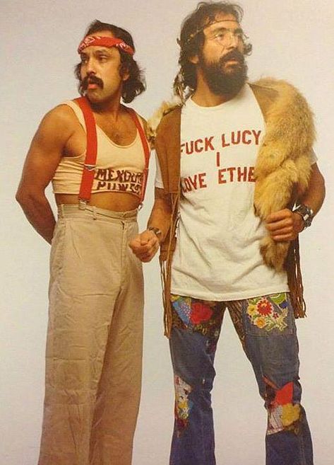 Cheech Marin and Tommy Chong 1970s Cheech And Chong Costumes, Tiki Outfit, Ted Bessell, Enby Outfits, Marlo Thomas, Grace Slick, Cheech And Chong, Ann Margret, Betty White