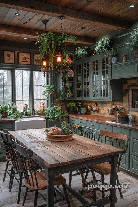 Provencal Kitchen Design, Small Cozy Home Ideas, Forest Kitchen Theme, Provence Kitchen, Forest Kitchen, Layout Kitchen, Makeover Kitchen, Simple Kitchen Remodel, Wallpaper Kitchen