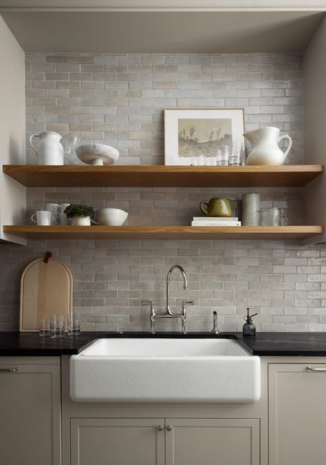 Franklin Park II 21 W Design Collective, Brick Tile Backsplash, Dark Countertops, Soapstone Countertops, Brick Backsplash, Tudor Style Homes, W Design, Zellige Tile, Durable Flooring