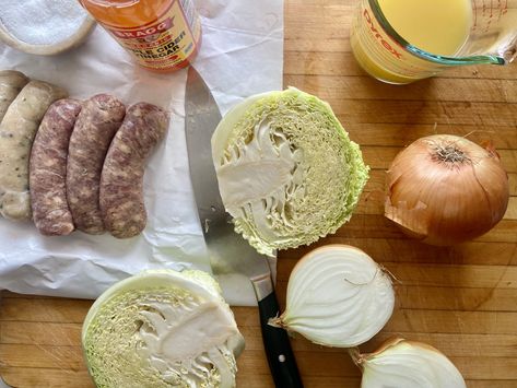 Five-Ingredient Dinner: Chicken-Apple Sausages with Onions and Cabbage | Cup of Jo Chicken Sausage Dinner, Sausage Recipes For Dinner, Sausage Dinner, Chicken Apple, Chicken Apple Sausage, Apple Sausage, Cup Of Jo, Chorizo Sausage, Fall Vegetables