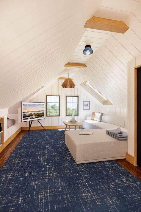 Pitched Roof Attic Bedroom, Attic Tv Room, Attic Floor Plan, Home Office Tv, Renovation Husbands, Mancave Office, Bonus Room Design, Attic Office, Sleeping Nook