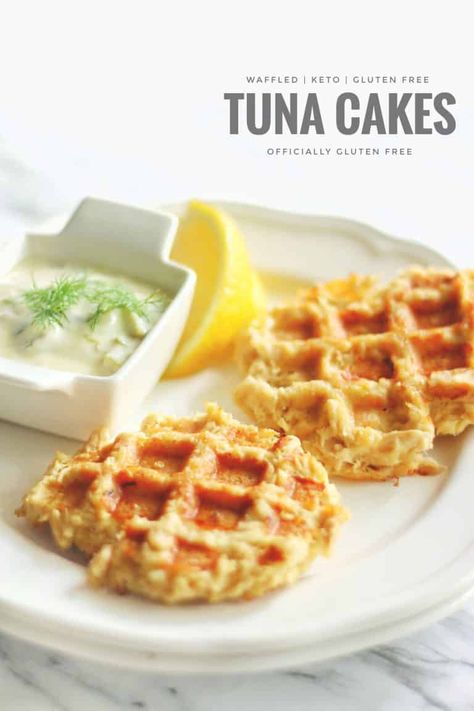 Low Carb Waffled Tuna Cakes | Keto & Gluten Free Waffled Tuna Patties Tuna Cakes Easy, Inexpensive Appetizers, Mini Waffle Recipe, Canned Tuna Recipes, Low Carb Waffles, Waffle Iron Recipes, Keto Gluten Free, Tuna Patties, Tuna Cakes