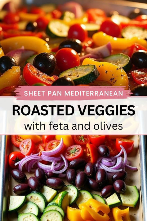 Looking for a quick and delicious dinner idea? 🌱✨ Our Sheet Pan Mediterranean Roasted Veggies with Feta and Olives is a colorful medley of bell peppers, zucchini, and cherry tomatoes, roasted to perfection and topped with creamy feta and briny olives for an explosion of flavor in every bite.

#MediterraneanVeggies #RoastedVegetables #FetaCheese #SheetPanMeals #HealthyDinner #EasyRecipes #MealPrep #MediterraneanDiet #VeggieLovers #PlantBased #HealthyEating #QuickMeals #FlavorfulFood #Foodie Mediterranean Sheet Pan Dinners, Veggie Medley Recipes, Sheet Pan Vegetables, Sheet Pan Mediterranean, Feta And Olives, Tomatoes Roasted, Creamy Feta, Mediterranean Spices, Pan Recipe