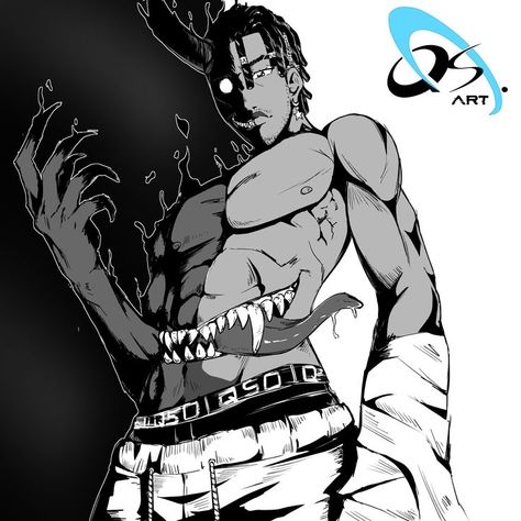 Half demon, half human guy with a mouth for a stomach. anime style, black anime character. Half Demon Half Human, Stomach Drawing, Demon Artwork, Demon Time, Human Mouth, Black Pfp, Half Demon, Anime Black, Black Anime