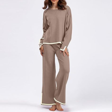 YZHM Women Knit Lounge Sets 2 Piece Sweater Sets Long Sleeve Pullover Tops and Wide Leg Pants Comfy Casual Outfits Loungewear : Amazon.ca: Clothing, Shoes & Accessories Lounge Sets For Women, 2 Piece Outfits For Women, Fall Maternity Outfits, Sweater Sets, Sparkly Outfits, Knit Lounge Set, Womens Loungewear Sets, Pullovers Outfit, Comfy Casual Outfits