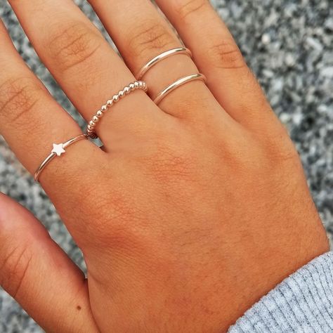 Silver Rings Stacked, Minimalist Rings Silver, Delicate Silver Jewelry, Ring Stacking Ideas Silver, Silver Rings For Women Simple, Silver Minimalist Jewelry, Simple Rings Everyday, Ring Inspo Jewelry Silver, Cute Rings Silver