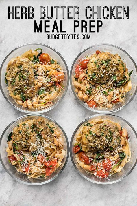 This Herb Butter Chicken Meal Prep covers all the bases (meat, carb, vegetable, and FLAVOR) with just two easy recipes. BudgetBytes.com Butter Chicken Meal Prep, Herb Butter Chicken, Chicken Meal Prep, Healthy Meals For Two, Cooking On A Budget, Herb Butter, Cheap Meals, Butter Chicken, Easy Cooking