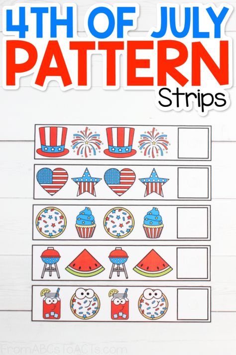 If you've ever tried teaching patterns to preschoolers, you know that its a skill that you'll practice over and over again. Preschool Pattern Activities, Teaching Patterns, Independence Day Activities, Patriotic Activities, Preschool Patterns, Toddler Math, Ab Patterns, America Theme, Pattern Activities