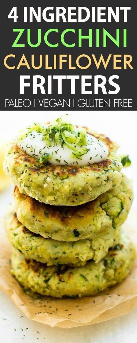 4 Ingredient Zucchini Cauliflower Fritters (V, GF, P, DF)- Crispy, easy and oil-free, these veggie packed cauliflower rice fritters need just four ingredients and 5 minutes to whip up! A kid-friendly meat-free/vegetarian meal! {vegan, gluten free, paleo recipe}- thebigmansworld.com Rice Fritters, Monthly Meals, Meatless Dinners, Cooking Vegetarian, Cauliflower Fritters, Candida Recipes, Paleo Bread, Paleo Recipe, Vegan Snack