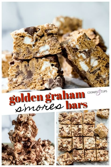 Smore Rice Crispy Treats Golden Grahams, Golden Graham Treats Cereal Bars, Smores Crispy Treats, S’mores Golden Graham Bars, Smores Rice Krispies, Golden Graham Rice Krispie Treats, Smores Rice Crispy Treats, Golden Graham Bars, Golden Graham Treats