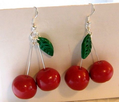 Cherry Polymer Clay Earrings Polymer Clay Jewelry Diy, Dog Jewelry, Clay Jewelry Diy, Fimo Clay, Handcrafted Artisan Jewelry, Sculpting Clay, Polymer Clay Charms, Sea Glass Art, Polymer Clay Projects