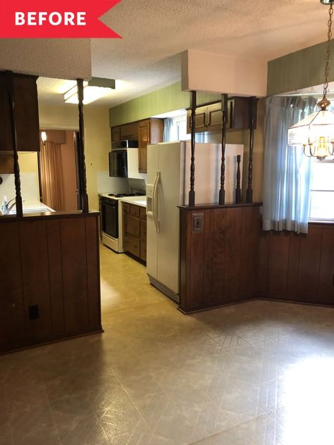 1960s Kitchen, Mid Century Modern Exterior, Fixer Upper Home, Natural Wood Kitchen, White Tile Backsplash, Mid Century Ranch, Mid Century Modern Kitchen, Kitchen And Dining Room, Coffee Wine