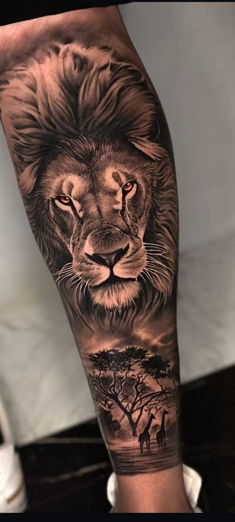 Thigh Lion Tattoo Man, Lion Tattoo For Men Shoulder, Lion Quad Tattoo Men, Lion On Shoulder Tattoo, Lion Roar Tattoo Design, Lion Tattoo Half Sleeve For Men, Unique Lion Tattoo For Men, Leo Forearm Tattoo For Men, Lion Safari Tattoo