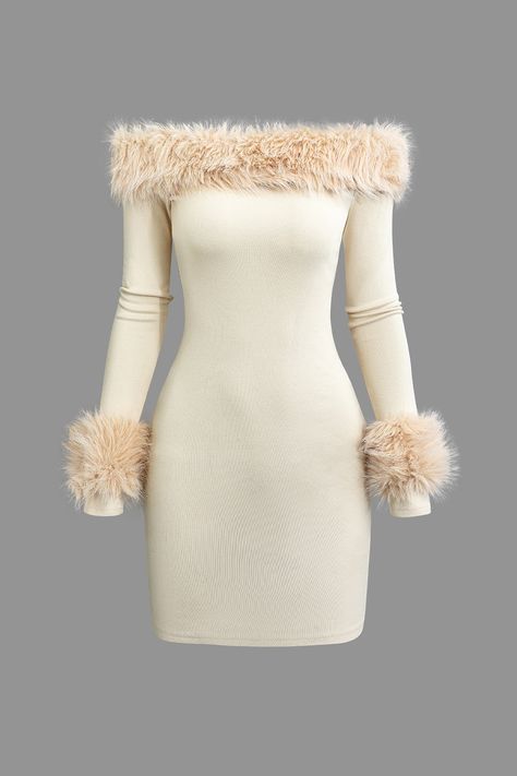 Mini Dress Fashion, List Style, Long Sleeve Mini, Long Sleeve Mini Dress, Body Size, Fur Trim, Single Piece, Beige Color, Women's Fashion Dresses