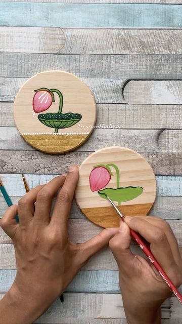 Return Gifts Indian, Neighborhood Activities, Diy Coaster, Coaster Ideas, Lotus Bud, Bengali Art, Kids Workshop, Coaster Art, Mirror Crafts