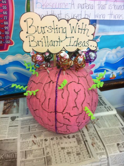 My decorated brain pumpkin October 2010!! Healthcare Pumpkin Carving, Brain Pumpkin Painting, Mental Health Pumpkin Decorating, Nurse Pumpkin Decorating, Healthcare Pumpkin, Healthcare Pumpkin Decorating, Pumkin Ideas, October Ideas, Pumpkin Contest